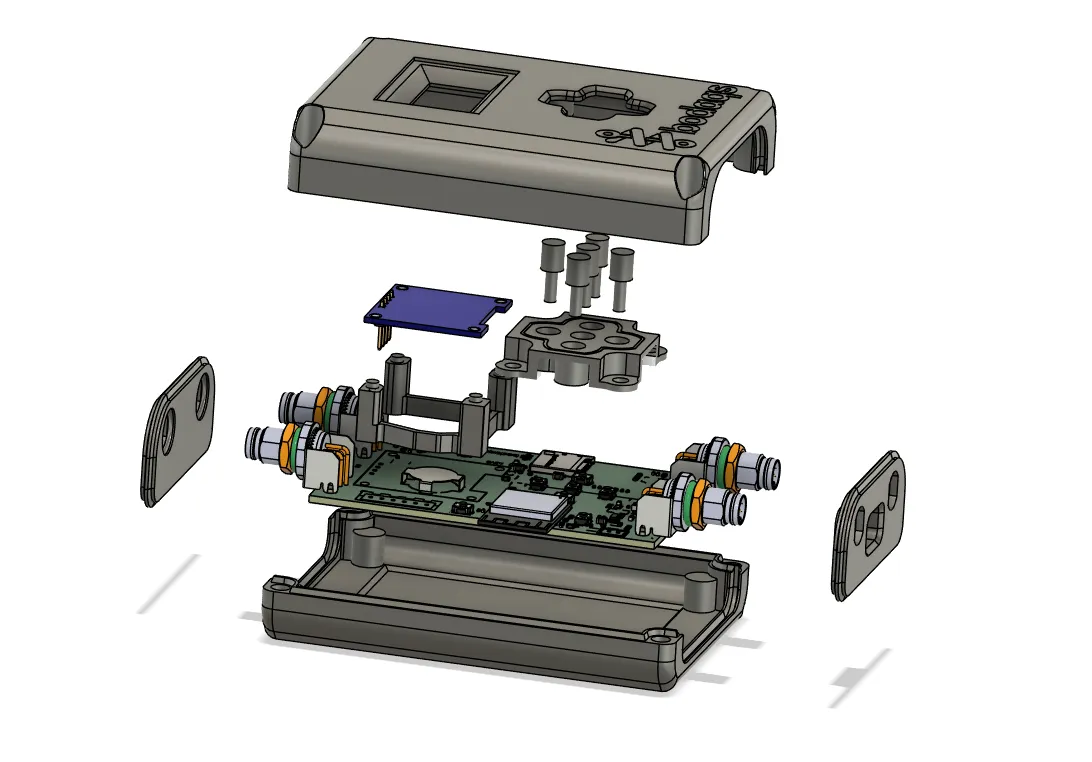 Exploded assembly view of the BODAQS A8 logger